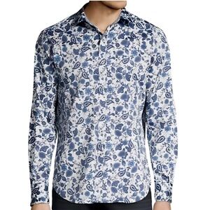 Robert Graham Men’s Hampshire Shirt XL Paisley Floral Flip Cuff Navy Classic Fit